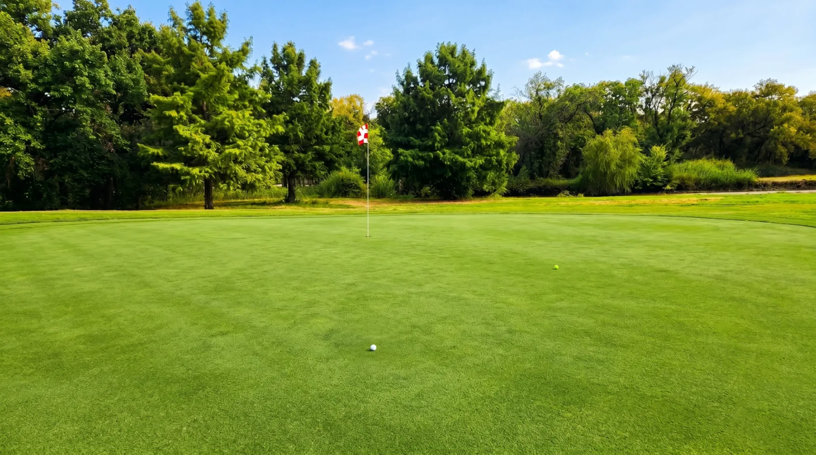 Putting green and flagstick at Luna Vista Golf Course, Dallas, Texas