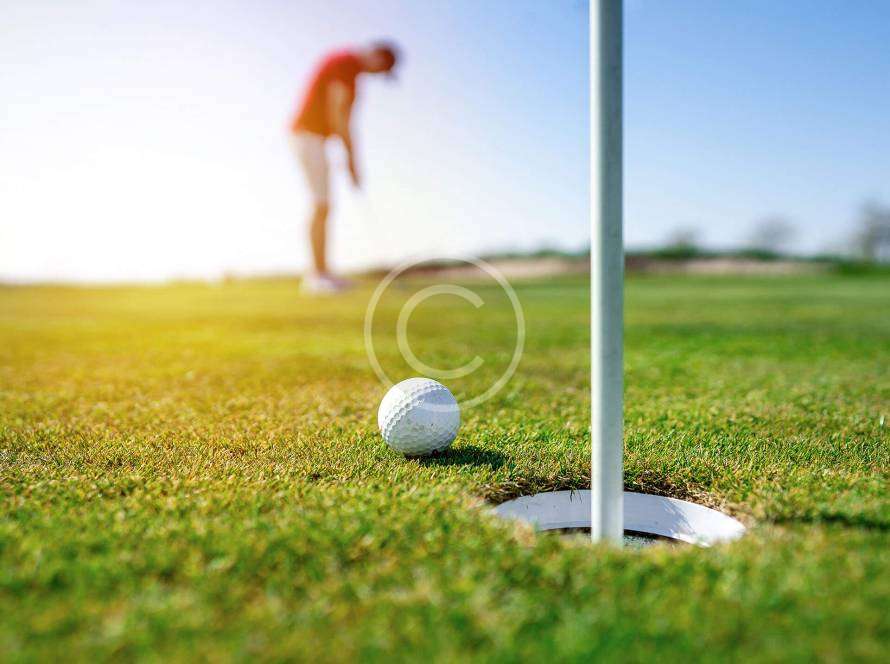 Choosing a good golf instructor with a copyright logo.